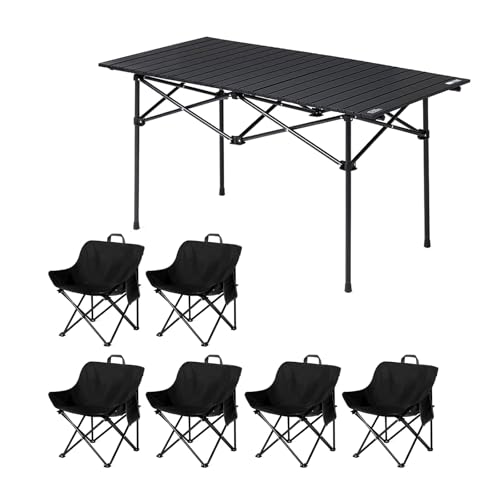 HBOOMOEM Klappbarer Campingtisch Mit StüHlen，Robuster Tisch Und StüHle Im Freien Set ，Leicht Und Einfach Zu Tragen, Geeignet FüR Garten, Party, Picknick, Grillen.(Black,121CM+6 Chairs) von HBOOMOEM