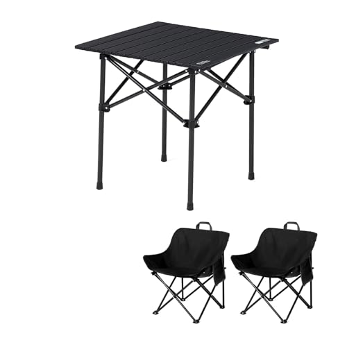 HBOOMOEM Klappbarer Campingtisch Mit StüHlen，Robuster Tisch Und StüHle Im Freien Set ，Leicht Und Einfach Zu Tragen, Geeignet FüR Garten, Party, Picknick, Grillen.(Black,50CM+2 Chairs) von HBOOMOEM