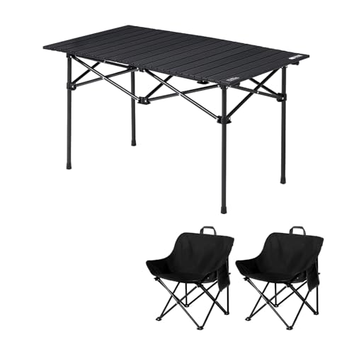 HBOOMOEM Klappbarer Campingtisch Mit StüHlen，Robuster Tisch Und StüHle Im Freien Set ，Leicht Und Einfach Zu Tragen, Geeignet FüR Garten, Party, Picknick, Grillen.(Black,95CM+2 Chairs) von HBOOMOEM