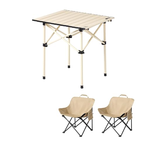 HBOOMOEM Klappbarer Campingtisch Mit StüHlen，Robuster Tisch Und StüHle Im Freien Set ，Leicht Und Einfach Zu Tragen, Geeignet FüR Garten, Party, Picknick, Grillen.(White,50CM+2 Chairs) von HBOOMOEM