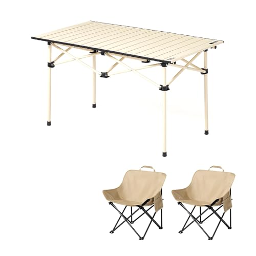 HBOOMOEM Klappbarer Campingtisch Mit StüHlen，Robuster Tisch Und StüHle Im Freien Set ，Leicht Und Einfach Zu Tragen, Geeignet FüR Garten, Party, Picknick, Grillen.(White,95CM+2 Chairs) von HBOOMOEM