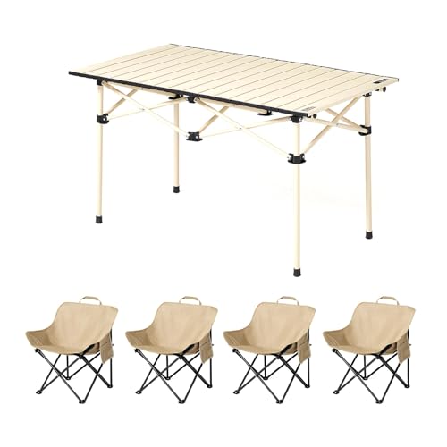 HBOOMOEM Klappbarer Campingtisch Mit StüHlen，Robuster Tisch Und StüHle Im Freien Set ，Leicht Und Einfach Zu Tragen, Geeignet FüR Garten, Party, Picknick, Grillen.(White,95CM+4 Chairs) von HBOOMOEM