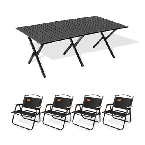 HBOOMOEM Klappbarer Campingtisch Mit StüHlen，Robuster Tisch Und StüHle Im Freien Set ，Leicht Und Einfach Zu Tragen, Perfekt FüR Catering, Garten, Terrasse, Grillpartys.(Black,120CM+4 small Chairs) von HBOOMOEM