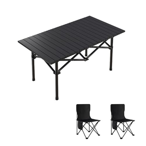 HBOOMOEM Klappbarer Campingtisch Set，Leichter Picknicktisch Und StüHle，Wird Mit Einer Tragetasche Geliefert, Geeignet FüR Picknicks, Den Garten Und Zum Angeln.(Normal,Black_120CM+2 Chairs) von HBOOMOEM