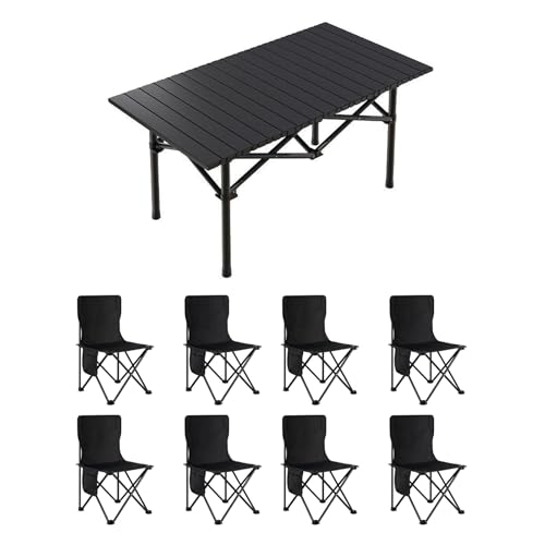 HBOOMOEM Klappbarer Campingtisch Set，Leichter Picknicktisch Und StüHle，Wird Mit Einer Tragetasche Geliefert, Geeignet FüR Picknicks, Den Garten Und Zum Angeln.(Normal,Black_120CM+8 Chairs) von HBOOMOEM