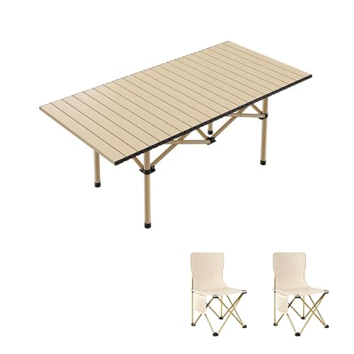 HBOOMOEM Klappbarer Campingtisch Set，Leichter Picknicktisch Und StüHle，Wird Mit Einer Tragetasche Geliefert, Geeignet FüR Picknicks, Den Garten Und Zum Angeln.(Normal,Khaki_120CM+2 Chairs) von HBOOMOEM