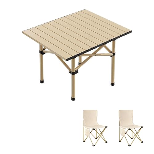 HBOOMOEM Klappbarer Campingtisch Set，Leichter Picknicktisch Und StüHle，Wird Mit Einer Tragetasche Geliefert, Geeignet FüR Picknicks, Den Garten Und Zum Angeln.(Normal,Khaki_55CM+2 Chairs) von HBOOMOEM