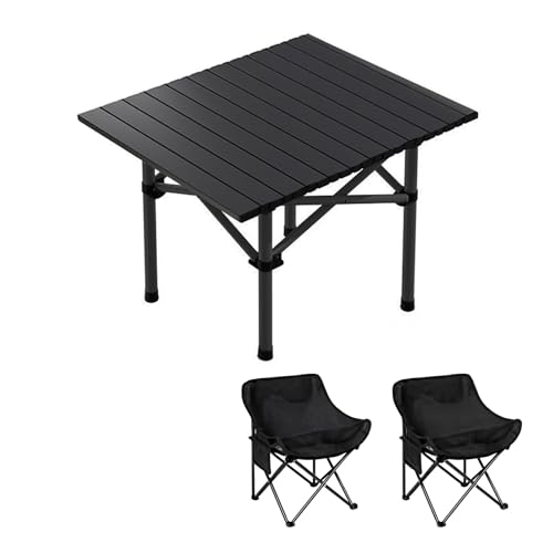 HBOOMOEM Klappbarer Campingtisch Set，Leichter Picknicktisch Und StüHle，Wird Mit Einer Tragetasche Geliefert, Geeignet FüR Picknicks, Den Garten Und Zum Angeln.(Upgrade,Black_55CM+2 Chairs) von HBOOMOEM