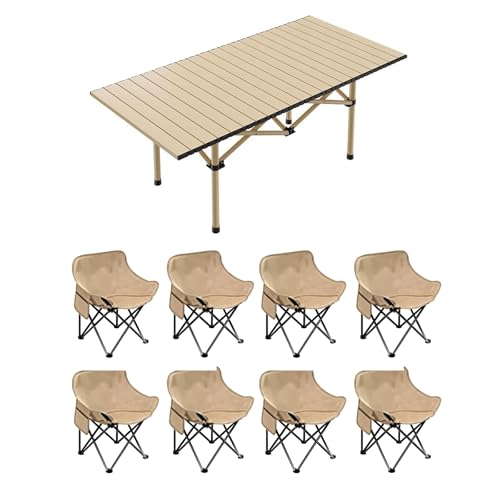 HBOOMOEM Klappbarer Campingtisch Set，Leichter Picknicktisch Und StüHle，Wird Mit Einer Tragetasche Geliefert, Geeignet FüR Picknicks, Den Garten Und Zum Angeln.(Upgrade,Khaki_120CM+8 Chairs) von HBOOMOEM