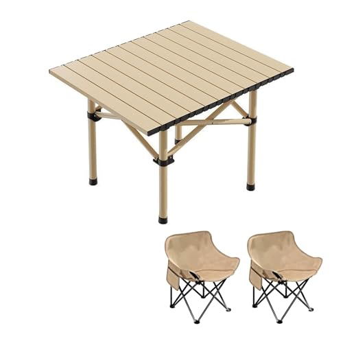 HBOOMOEM Klappbarer Campingtisch Set，Leichter Picknicktisch Und StüHle，Wird Mit Einer Tragetasche Geliefert, Geeignet FüR Picknicks, Den Garten Und Zum Angeln.(Upgrade,Khaki_55CM+2 Chairs) von HBOOMOEM