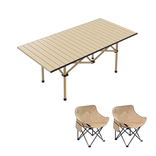 HBOOMOEM Klappbarer Campingtisch Set，Leichter Picknicktisch Und StüHle，Wird Mit Einer Tragetasche Geliefert, Geeignet FüR Picknicks, Den Garten Und Zum Angeln.(Upgrade,Khaki_95CM+2 Chairs) von HBOOMOEM