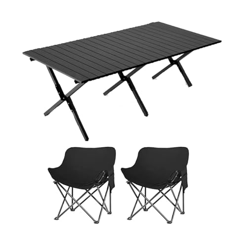 HBOOMOEM Klappbarer Campingtisch Set，Robuster Tisch Und StüHle Im Freien Set ，FüR Den Innen- Und AußEnbereich Geeignet, Geeignet FüR Picknicks, Gartenarbeit Und Reisen.(Black,120CM+2 Chairs) von HBOOMOEM