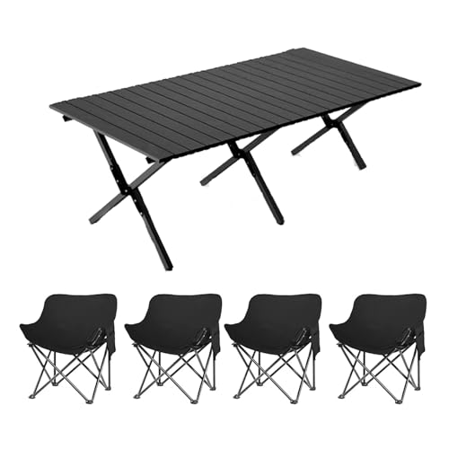HBOOMOEM Klappbarer Campingtisch Set，Robuster Tisch Und StüHle Im Freien Set ，FüR Den Innen- Und AußEnbereich Geeignet, Geeignet FüR Picknicks, Gartenarbeit Und Reisen.(Black,120CM+4 Chairs) von HBOOMOEM