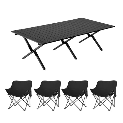 HBOOMOEM Klappbarer Campingtisch Set，Robuster Tisch Und StüHle Im Freien Set ，FüR Den Innen- Und AußEnbereich Geeignet, Geeignet FüR Picknicks, Gartenarbeit Und Reisen.(Black,150CM+4 Chairs) von HBOOMOEM
