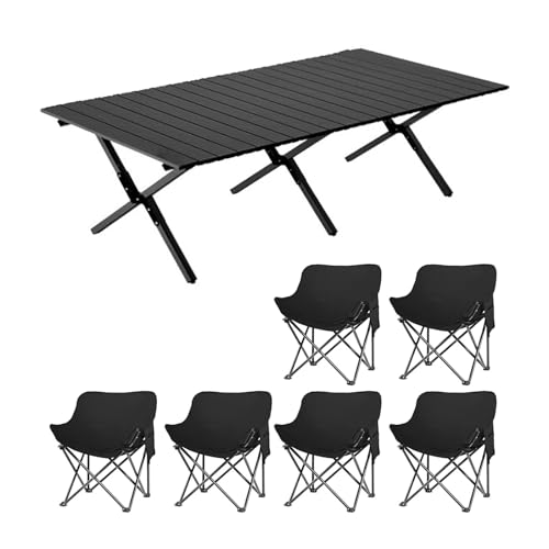 HBOOMOEM Klappbarer Campingtisch Set，Robuster Tisch Und StüHle Im Freien Set ，FüR Den Innen- Und AußEnbereich Geeignet, Geeignet FüR Picknicks, Gartenarbeit Und Reisen.(Black,150CM+6 Chairs) von HBOOMOEM