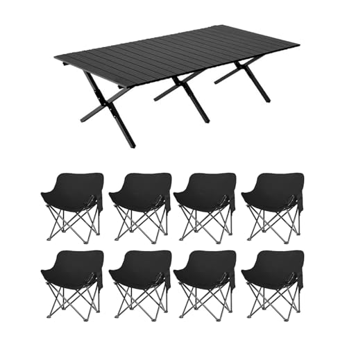 HBOOMOEM Klappbarer Campingtisch Set，Robuster Tisch Und StüHle Im Freien Set ，FüR Den Innen- Und AußEnbereich Geeignet, Geeignet FüR Picknicks, Gartenarbeit Und Reisen.(Black,150CM+8 Chairs) von HBOOMOEM