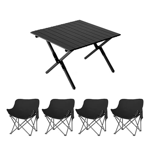 HBOOMOEM Klappbarer Campingtisch Set，Robuster Tisch Und StüHle Im Freien Set ，FüR Den Innen- Und AußEnbereich Geeignet, Geeignet FüR Picknicks, Gartenarbeit Und Reisen.(Black,60CM+4 Chairs) von HBOOMOEM