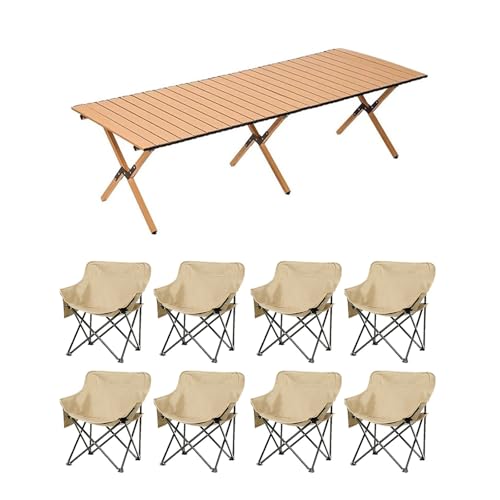 HBOOMOEM Klappbarer Campingtisch Set，Robuster Tisch Und StüHle Im Freien Set ，FüR Den Innen- Und AußEnbereich Geeignet, Geeignet FüR Picknicks, Gartenarbeit Und Reisen.(Khaki,150CM+8 Chairs) von HBOOMOEM