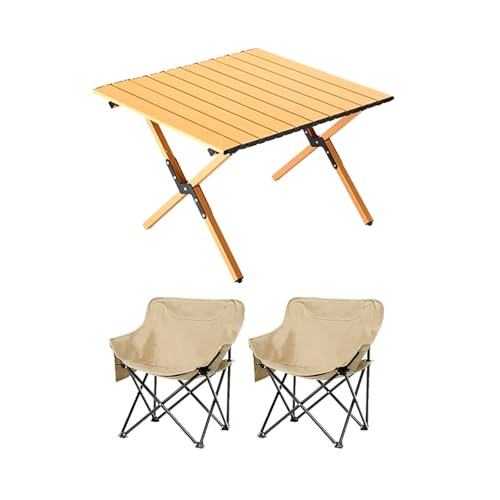 HBOOMOEM Klappbarer Campingtisch Set，Robuster Tisch Und StüHle Im Freien Set ，FüR Den Innen- Und AußEnbereich Geeignet, Geeignet FüR Picknicks, Gartenarbeit Und Reisen.(Khaki,60CM+2 Chairs) von HBOOMOEM