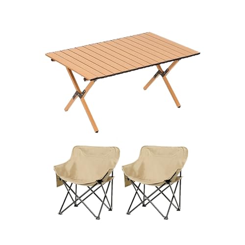 HBOOMOEM Klappbarer Campingtisch Set，Robuster Tisch Und StüHle Im Freien Set ，FüR Den Innen- Und AußEnbereich Geeignet, Geeignet FüR Picknicks, Gartenarbeit Und Reisen.(Khaki,90CM+2 Chairs) von HBOOMOEM