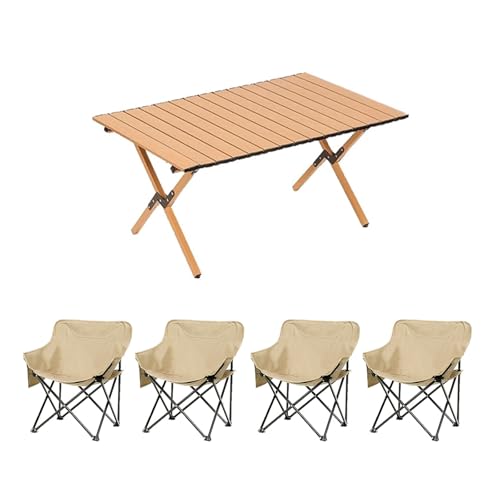 HBOOMOEM Klappbarer Campingtisch Set，Robuster Tisch Und StüHle Im Freien Set ，FüR Den Innen- Und AußEnbereich Geeignet, Geeignet FüR Picknicks, Gartenarbeit Und Reisen.(Khaki,90CM+4 Chairs) von HBOOMOEM