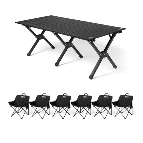 HBOOMOEM Klappbarer Campingtisch Set，Robuster Tisch Und StüHle Im Freien Set ，Geeignet for Grillen Im Freien/Drinnen, Gartenparty, Faltbares Und Tragbares Design.(Black,120+A6) von HBOOMOEM