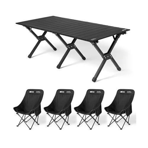 HBOOMOEM Klappbarer Campingtisch Set，Robuster Tisch Und StüHle Im Freien Set ，Geeignet for Grillen Im Freien/Drinnen, Gartenparty, Faltbares Und Tragbares Design.(Black,120+B4) von HBOOMOEM