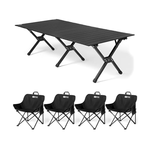 HBOOMOEM Klappbarer Campingtisch Set，Robuster Tisch Und StüHle Im Freien Set ，Geeignet for Grillen Im Freien/Drinnen, Gartenparty, Faltbares Und Tragbares Design.(Black,150+A4) von HBOOMOEM