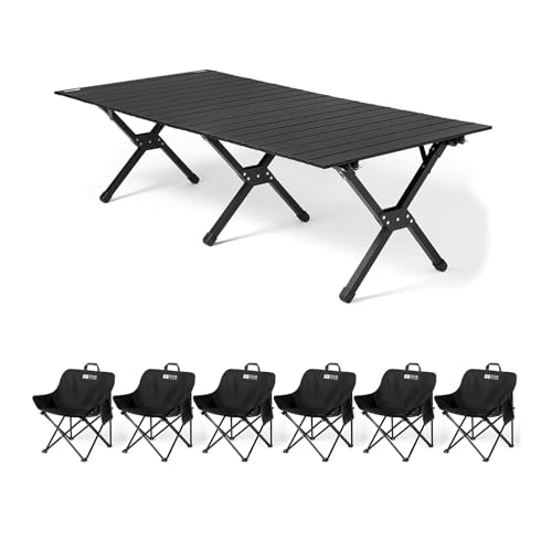 HBOOMOEM Klappbarer Campingtisch Set，Robuster Tisch Und StüHle Im Freien Set ，Geeignet for Grillen Im Freien/Drinnen, Gartenparty, Faltbares Und Tragbares Design.(Black,150+A6) von HBOOMOEM