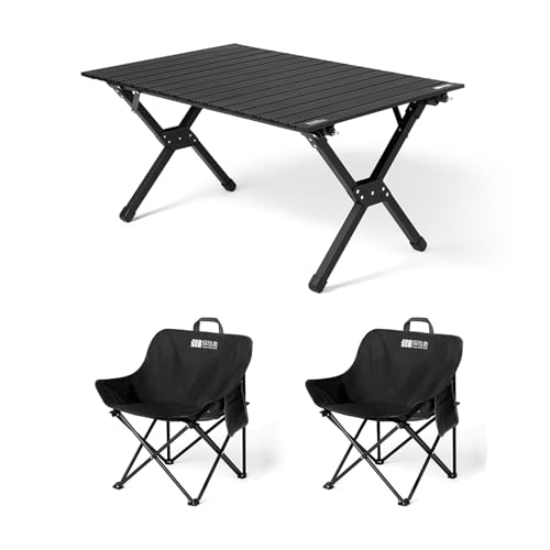 HBOOMOEM Klappbarer Campingtisch Set，Robuster Tisch Und StüHle Im Freien Set ，Geeignet for Grillen Im Freien/Drinnen, Gartenparty, Faltbares Und Tragbares Design.(Black,90+A2) von HBOOMOEM