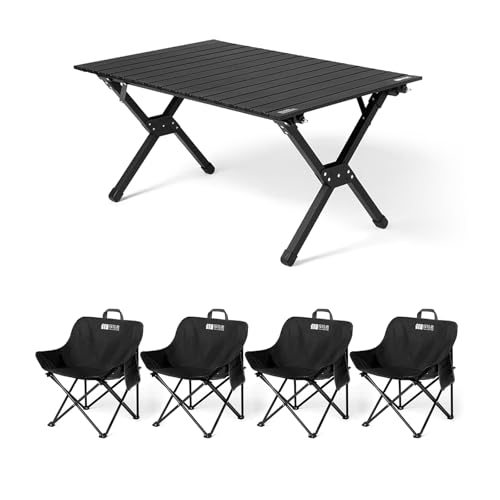HBOOMOEM Klappbarer Campingtisch Set，Robuster Tisch Und StüHle Im Freien Set ，Geeignet for Grillen Im Freien/Drinnen, Gartenparty, Faltbares Und Tragbares Design.(Black,90+A4) von HBOOMOEM