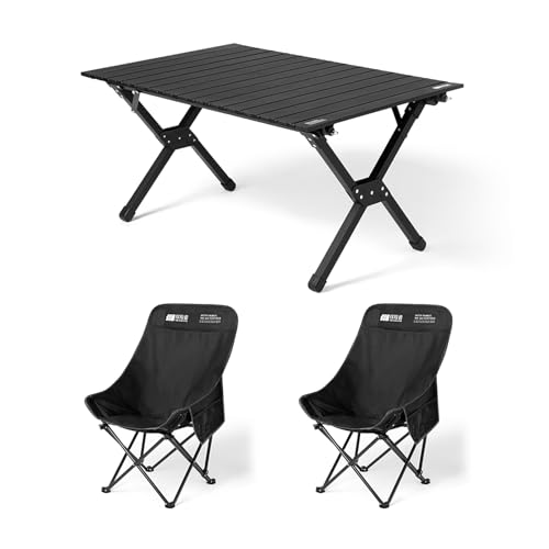 HBOOMOEM Klappbarer Campingtisch Set，Robuster Tisch Und StüHle Im Freien Set ，Geeignet for Grillen Im Freien/Drinnen, Gartenparty, Faltbares Und Tragbares Design.(Black,90+B2) von HBOOMOEM