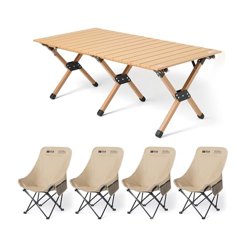 HBOOMOEM Klappbarer Campingtisch Set，Robuster Tisch Und StüHle Im Freien Set ，Geeignet for Grillen Im Freien/Drinnen, Gartenparty, Faltbares Und Tragbares Design.(Khaki,120+B4) von HBOOMOEM