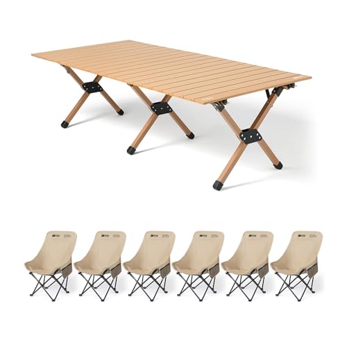 HBOOMOEM Klappbarer Campingtisch Set，Robuster Tisch Und StüHle Im Freien Set ，Geeignet for Grillen Im Freien/Drinnen, Gartenparty, Faltbares Und Tragbares Design.(Khaki,150+B6) von HBOOMOEM