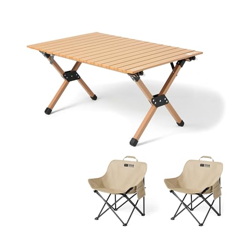 HBOOMOEM Klappbarer Campingtisch Set，Robuster Tisch Und StüHle Im Freien Set ，Geeignet for Grillen Im Freien/Drinnen, Gartenparty, Faltbares Und Tragbares Design.(Khaki,90+A2) von HBOOMOEM