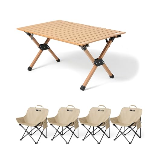 HBOOMOEM Klappbarer Campingtisch Set，Robuster Tisch Und StüHle Im Freien Set ，Geeignet for Grillen Im Freien/Drinnen, Gartenparty, Faltbares Und Tragbares Design.(Khaki,90+A4) von HBOOMOEM