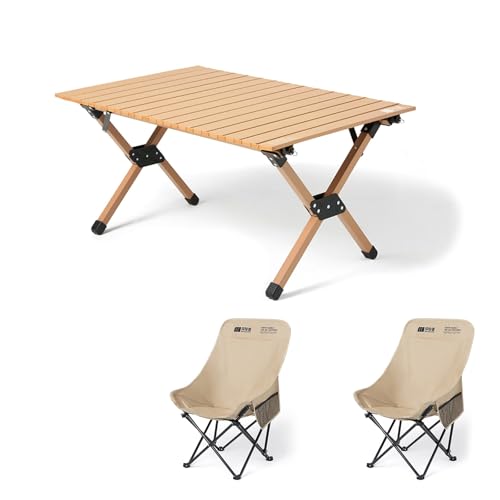 HBOOMOEM Klappbarer Campingtisch Set，Robuster Tisch Und StüHle Im Freien Set ，Geeignet for Grillen Im Freien/Drinnen, Gartenparty, Faltbares Und Tragbares Design.(Khaki,90+B2) von HBOOMOEM