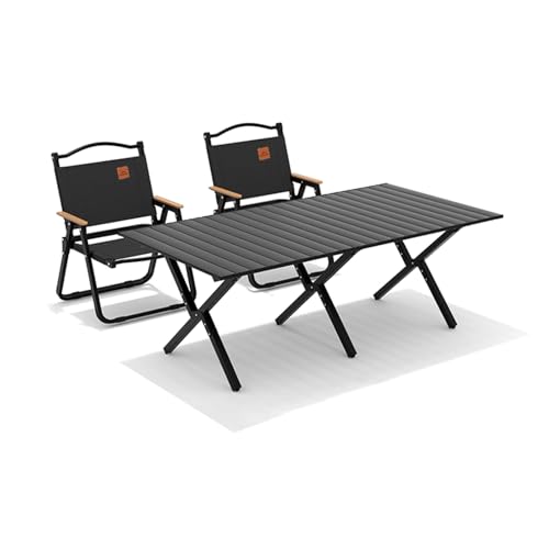 HBOOMOEM Leichter Picknicktisch Und StüHle，Robuster Tisch Und StüHle Im Freien Set ，Leicht Und Einfach Zu Tragen, Geeignet FüR Strand, Wandern, Reisen, Angeln, Grillen.(Black,120CM+2 Chairs) von HBOOMOEM