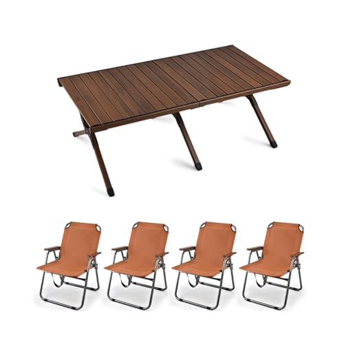 HBOOMOEM Leichter Picknicktisch Und StüHle，Tragbarer Klapptisch Camping Inklusive Hockern，Geeignet FüR Drinnen, DraußEn, Grillen, Picknick, Camping, Hinterhof.(Coffee,Large_120CM+4 Chairs) von HBOOMOEM