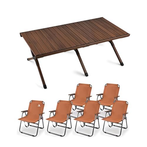 HBOOMOEM Leichter Picknicktisch Und StüHle，Tragbarer Klapptisch Camping Inklusive Hockern，Geeignet FüR Drinnen, DraußEn, Grillen, Picknick, Camping, Hinterhof.(Coffee,Large_150CM+6 Chairs) von HBOOMOEM