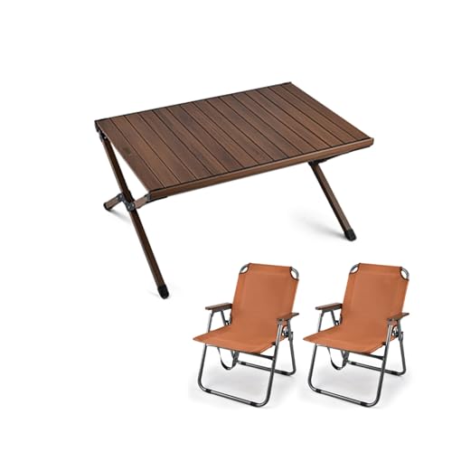 HBOOMOEM Leichter Picknicktisch Und StüHle，Tragbarer Klapptisch Camping Inklusive Hockern，Geeignet FüR Drinnen, DraußEn, Grillen, Picknick, Camping, Hinterhof.(Coffee,SMALL_90CM+2 Chairs) von HBOOMOEM