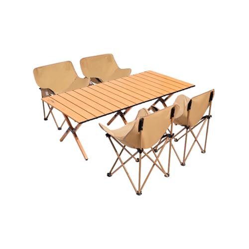 HBOOMOEM Leichter Picknicktisch Und StüHle，Tragbarer Picknicktisch Mit StüHlen ，Leicht Und Einfach Zu Tragen, Geeignet for Strand, Wandern, Reisen, Angeln, Grillen.(Normal,Wood_120CM+4 Chairs) von HBOOMOEM