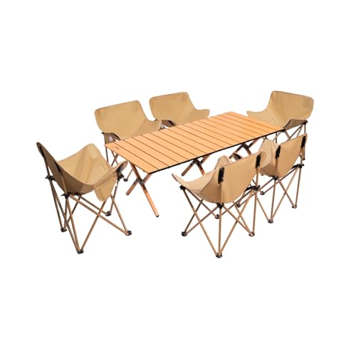 HBOOMOEM Leichter Picknicktisch Und StüHle，Tragbarer Picknicktisch Mit StüHlen ，Leicht Und Einfach Zu Tragen, Geeignet for Strand, Wandern, Reisen, Angeln, Grillen.(Normal,Wood_120CM+6 Chairs) von HBOOMOEM