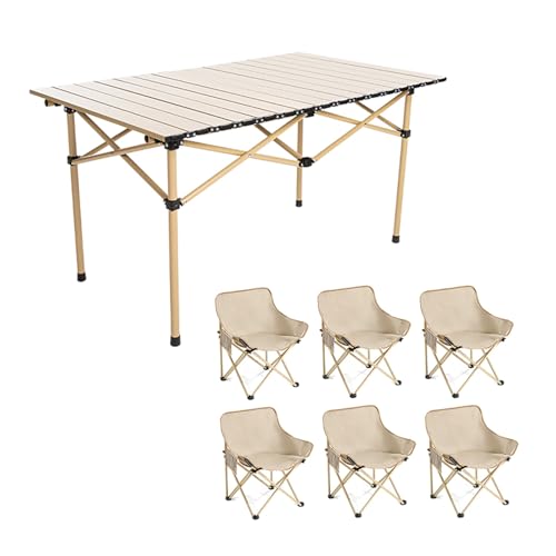 HBOOMOEM Robuster Tisch Und StüHle Im Freien Set， Tragbarer Picknicktisch Mit StüHlen ，Geeignet for Mahlzeiten Im Innen- Und AußEnbereich, Picknicks, Grillabende Und Partys.(120CM+6 Chairs) von HBOOMOEM
