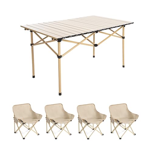 HBOOMOEM Robuster Tisch Und StüHle Im Freien Set， Tragbarer Picknicktisch Mit StüHlen ，Geeignet for Mahlzeiten Im Innen- Und AußEnbereich, Picknicks, Grillabende Und Partys.(95CM+4 Chairs) von HBOOMOEM