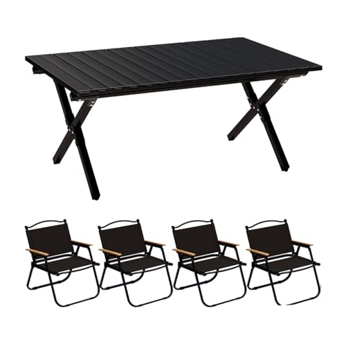 HBOOMOEM Robuster Tisch Und StüHle Im Freien Set，Tragbarer Picknicktisch Mit StüHlen，Wird Mit Einer Aufbewahrungstasche Geliefert, Geeignet FüR Strand, Camping Und Balkon.(Black,90CM+4 Chairs) von HBOOMOEM