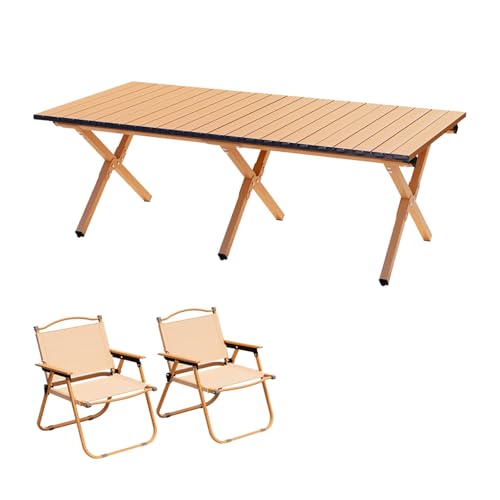 HBOOMOEM Robuster Tisch Und StüHle Im Freien Set，Tragbarer Picknicktisch Mit StüHlen，Wird Mit Einer Aufbewahrungstasche Geliefert, Geeignet FüR Strand, Camping Und Balkon.(Wood,120CM+2 Chairs) von HBOOMOEM