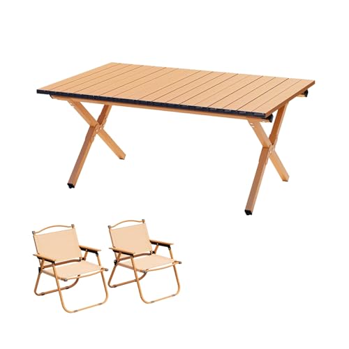 HBOOMOEM Robuster Tisch Und StüHle Im Freien Set，Tragbarer Picknicktisch Mit StüHlen，Wird Mit Einer Aufbewahrungstasche Geliefert, Geeignet FüR Strand, Camping Und Balkon.(Wood,90CM+2 Chairs) von HBOOMOEM