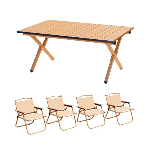 HBOOMOEM Robuster Tisch Und StüHle Im Freien Set，Tragbarer Picknicktisch Mit StüHlen，Wird Mit Einer Aufbewahrungstasche Geliefert, Geeignet FüR Strand, Camping Und Balkon.(Wood,90CM+4 Chairs) von HBOOMOEM