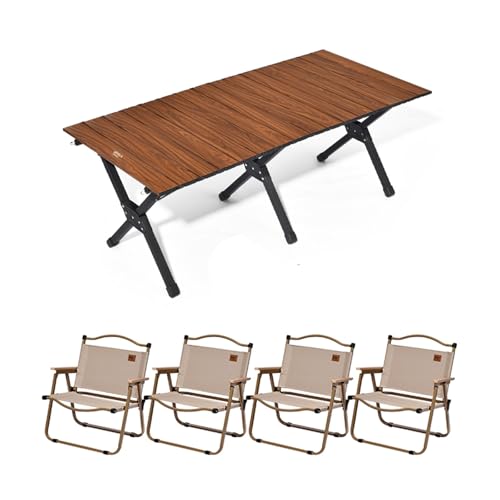 HBOOMOEM Robuster Tisch Und StüHle Im Freien Set ，Faltbarer Campingtisch Und StüHle Set，Wird Mit Einer Tragetasche Geliefert, Geeignet FüR Picknicks, Camping Und SträNde.(120CM+4 Ordinary Chairs) von HBOOMOEM